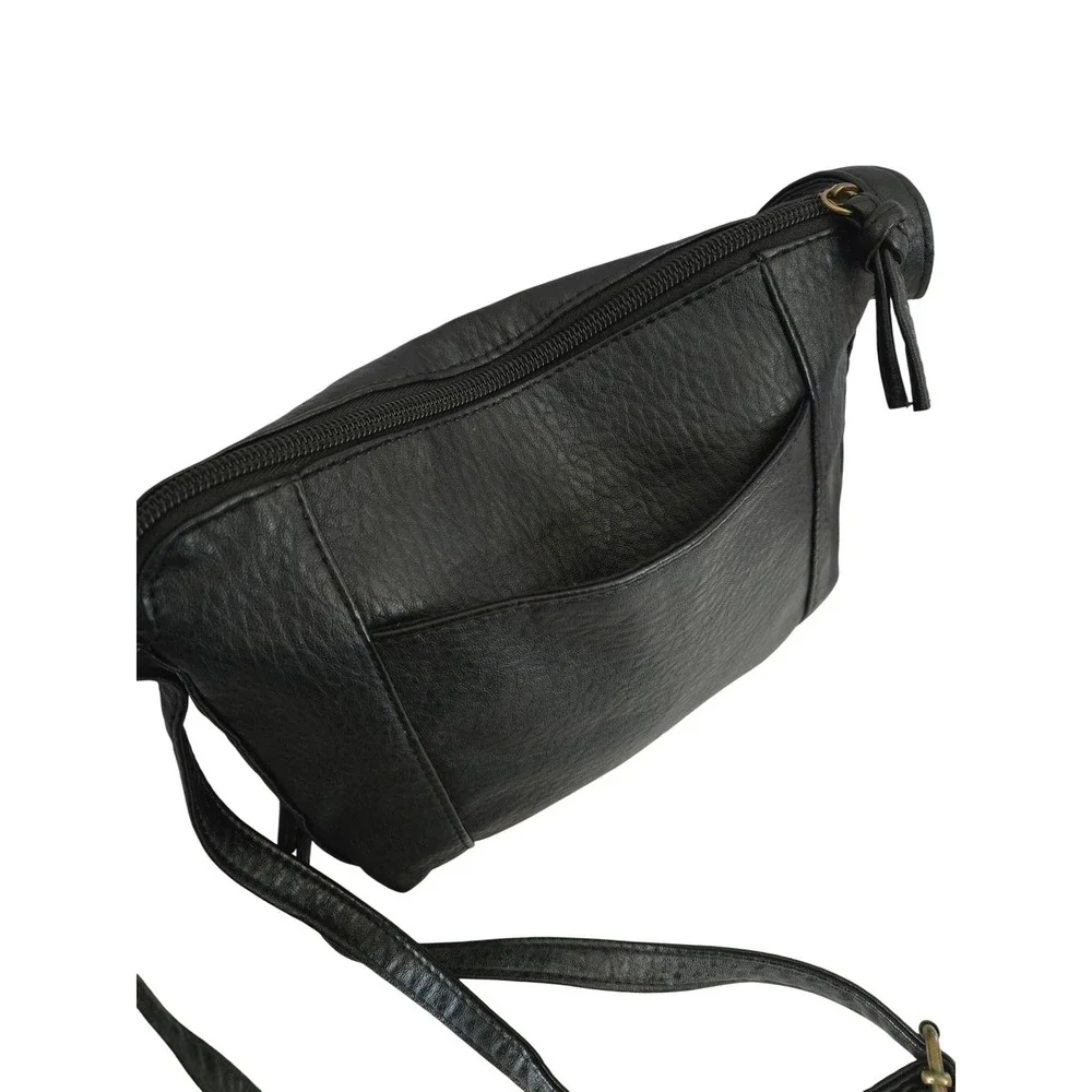 Great American Leatherworks Y2K Black Crossbody Bag Multi Zip Pocket Tassels - Picture 4 of 5